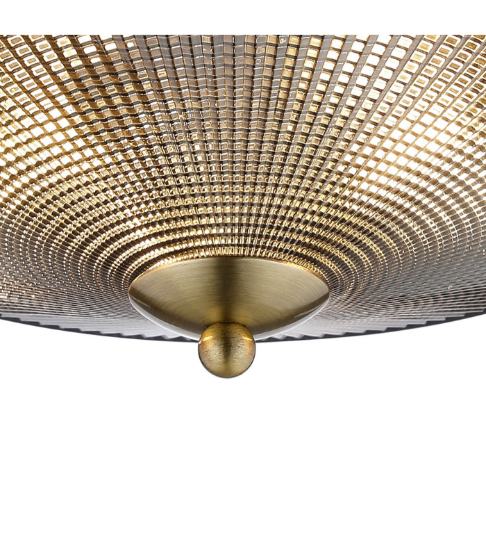 DeRuyter 34cm 2 Light E27 Flush Ceiling Light Antique Brass/Smoke Glass-7