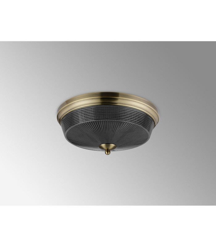 DeRuyter 34cm 2 Light E27 Flush Ceiling Light Antique Brass/Smoke Glass-8