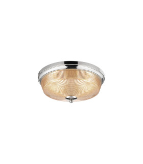 DeRuyter 34cm 2 Light E27 Flush Ceiling Light Polished Nickel/Amber Glass-1