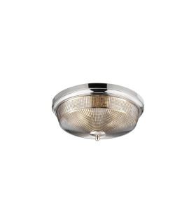 DeRuyter 34cm 2 Light E27 Flush Ceiling Light Polished Nickel/Smoke Glass-1