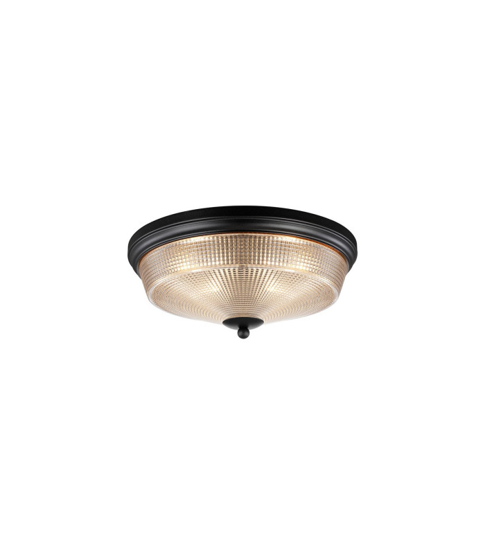 DeRuyter 34cm 2 Light E27 Flush Ceiling Light Satin Black/Amber Glass-1