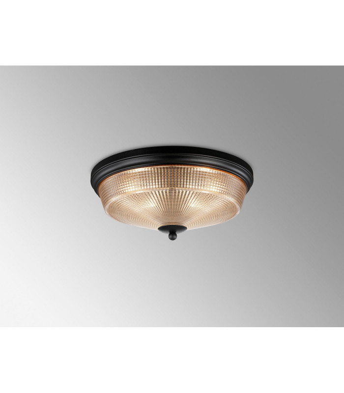 DeRuyter 34cm 2 Light E27 Flush Ceiling Light Satin Black/Amber Glass-3