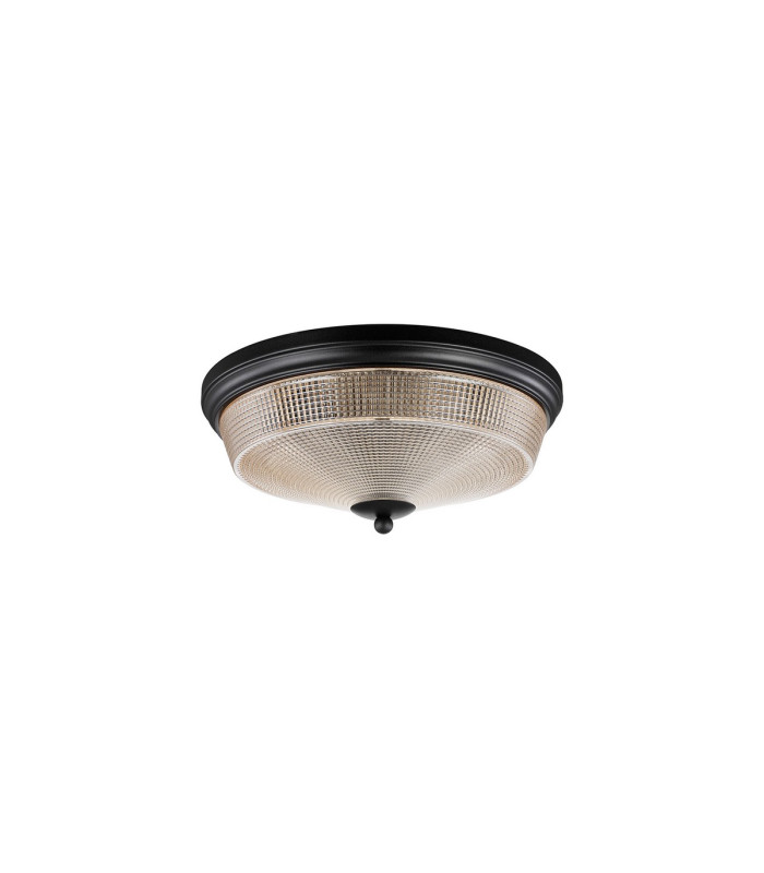 DeRuyter 34cm 2 Light E27 Flush Ceiling Light Satin Black/Amber Glass-4