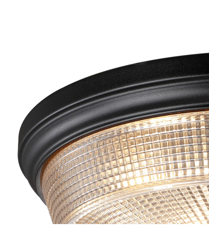 DeRuyter 34cm 2 Light E27 Flush Ceiling Light Satin Black/Amber Glass-6