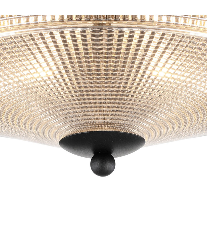 DeRuyter 34cm 2 Light E27 Flush Ceiling Light Satin Black/Amber Glass-8