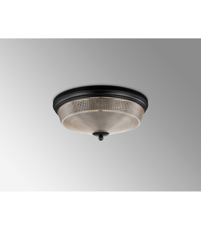DeRuyter 34cm 2 Light E27 Flush Ceiling Light Satin Black/Amber Glass-9