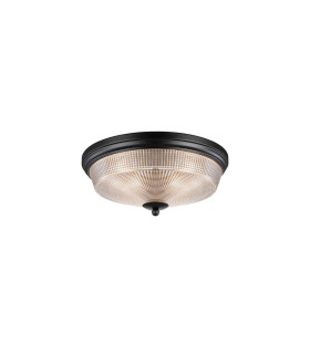 DeRuyter 34cm 2 Light E27 Flush Ceiling Light Satin Black/Clear Glass-1