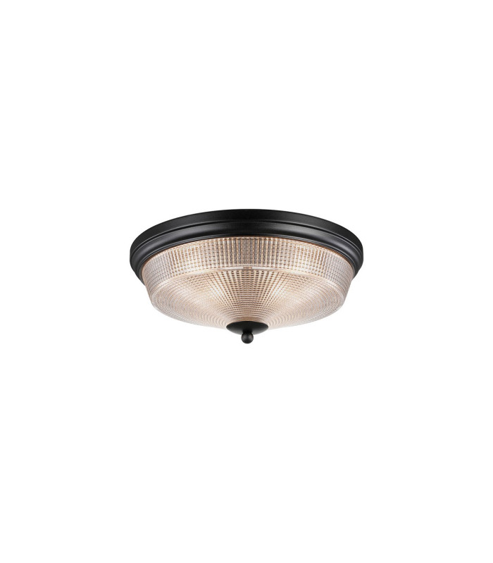 DeRuyter 34cm 2 Light E27 Flush Ceiling Light Satin Black/Clear Glass-1