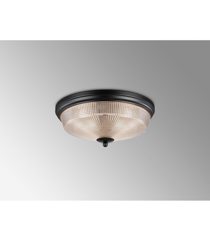DeRuyter 34cm 2 Light E27 Flush Ceiling Light Satin Black/Clear Glass-3