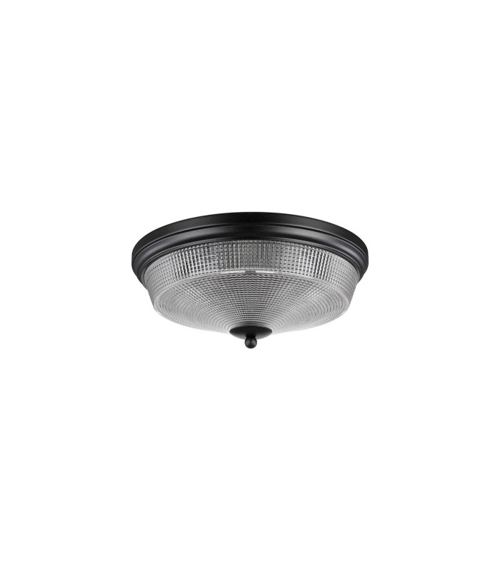 DeRuyter 34cm 2 Light E27 Flush Ceiling Light Satin Black/Clear Glass-4