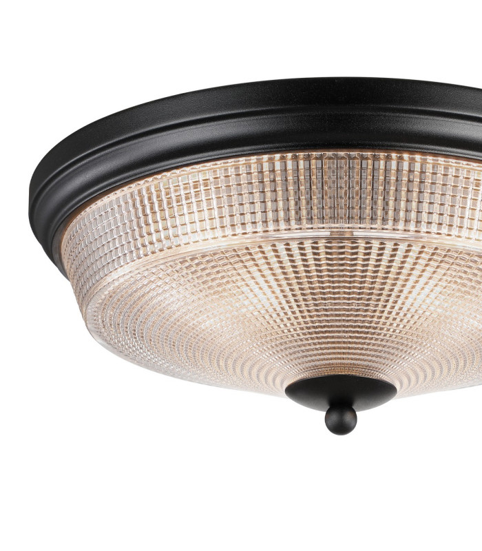 DeRuyter 34cm 2 Light E27 Flush Ceiling Light Satin Black/Clear Glass-5