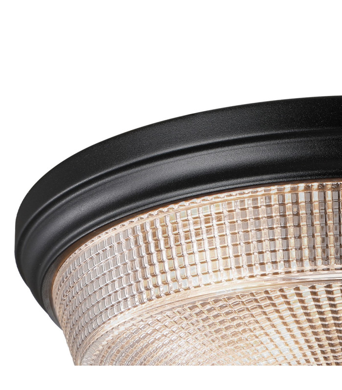 DeRuyter 34cm 2 Light E27 Flush Ceiling Light Satin Black/Clear Glass-6