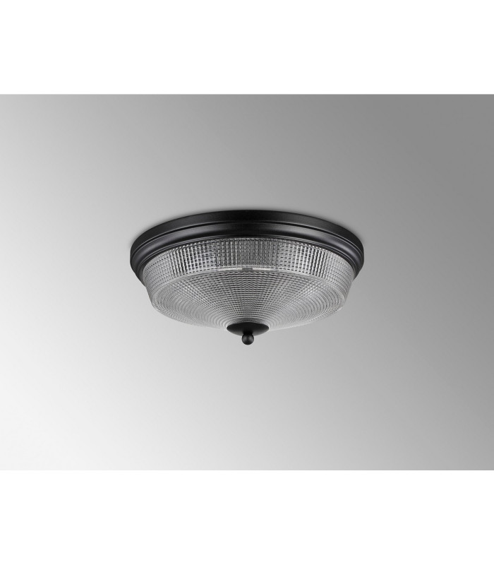 DeRuyter 34cm 2 Light E27 Flush Ceiling Light Satin Black/Clear Glass-9