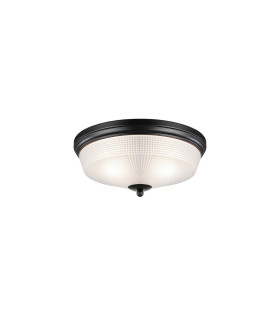 DeRuyter 34cm 2 Light E27 Flush Ceiling Light Satin Black/Frosted Glass-1
