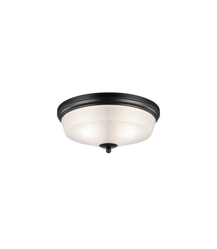 DeRuyter 34cm 2 Light E27 Flush Ceiling Light Satin Black/Frosted Glass-1