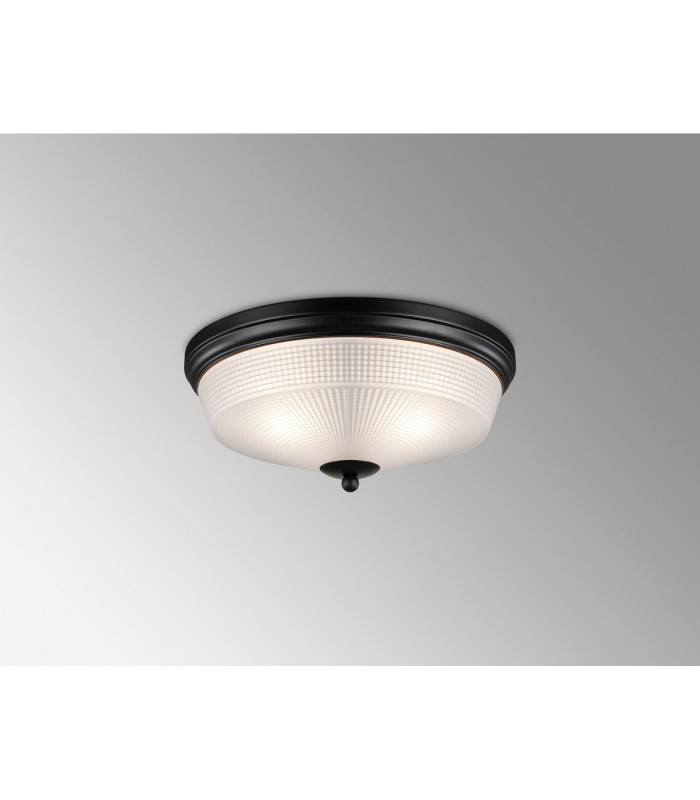 DeRuyter 34cm 2 Light E27 Flush Ceiling Light Satin Black/Frosted Glass-3