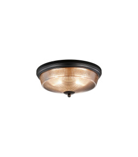 DeRuyter 34cm 2 Light E27 Flush Ceiling Light Satin Black/Smoke Glass-1