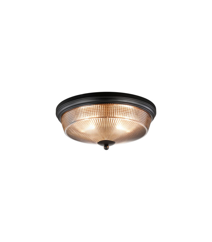 DeRuyter 34cm 2 Light E27 Flush Ceiling Light Satin Black/Smoke Glass-1