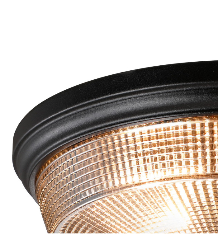 DeRuyter 34cm 2 Light E27 Flush Ceiling Light Satin Black/Smoke Glass-5