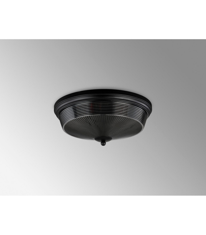 DeRuyter 34cm 2 Light E27 Flush Ceiling Light Satin Black/Smoke Glass-8