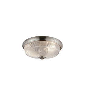 DeRuyter 34cm 2 Light E27 Flush Ceiling Light Satin Nickel/Clear Glass-1