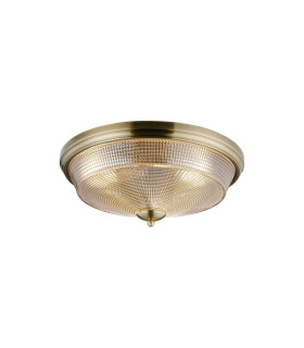 DeRuyter 43.8cm 3 Light E27 Flush Ceiling Light Antique Brass/Amber Glass-1