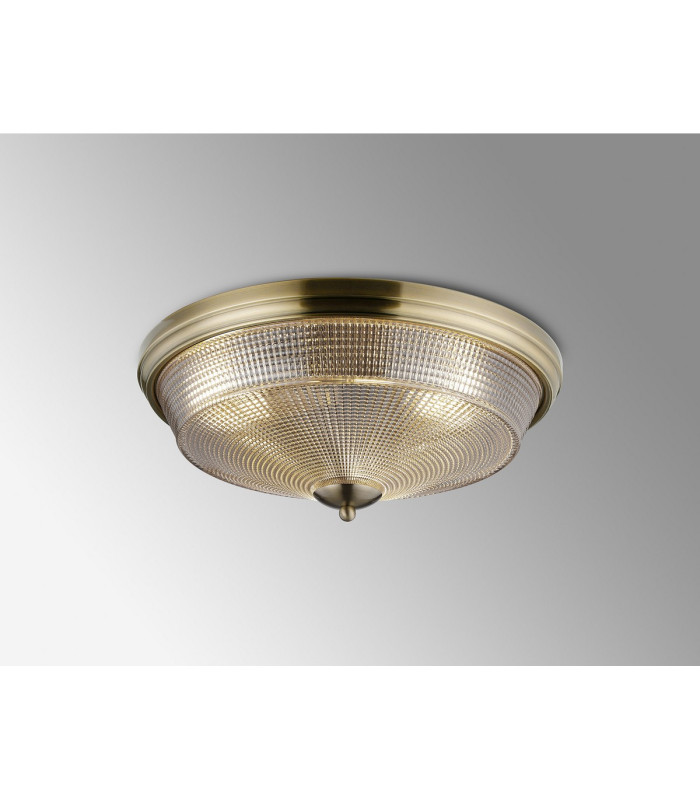 DeRuyter 43.8cm 3 Light E27 Flush Ceiling Light Antique Brass/Amber Glass-3