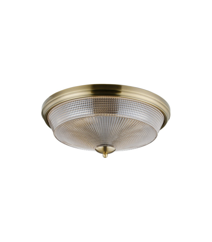 DeRuyter 43.8cm 3 Light E27 Flush Ceiling Light Antique Brass/Amber Glass-4