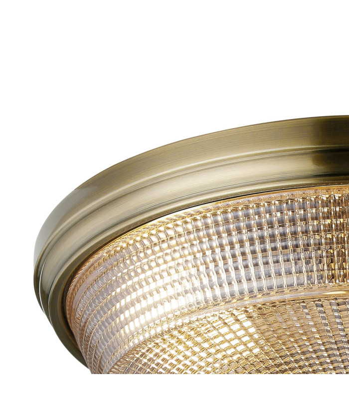 DeRuyter 43.8cm 3 Light E27 Flush Ceiling Light Antique Brass/Amber Glass-5