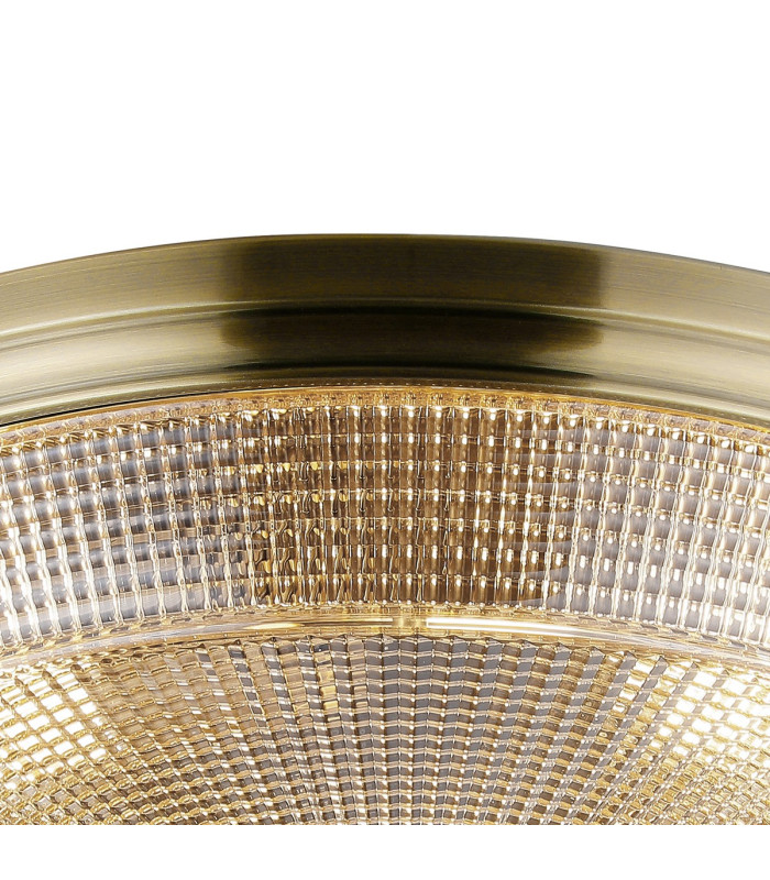 DeRuyter 43.8cm 3 Light E27 Flush Ceiling Light Antique Brass/Amber Glass-6
