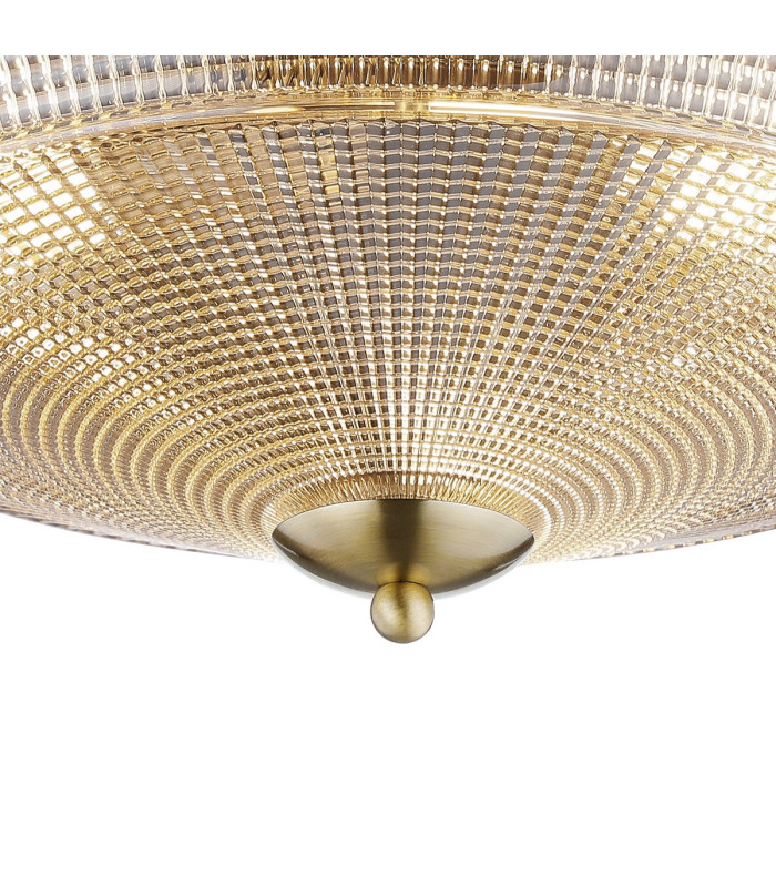 DeRuyter 43.8cm 3 Light E27 Flush Ceiling Light Antique Brass/Amber Glass-7