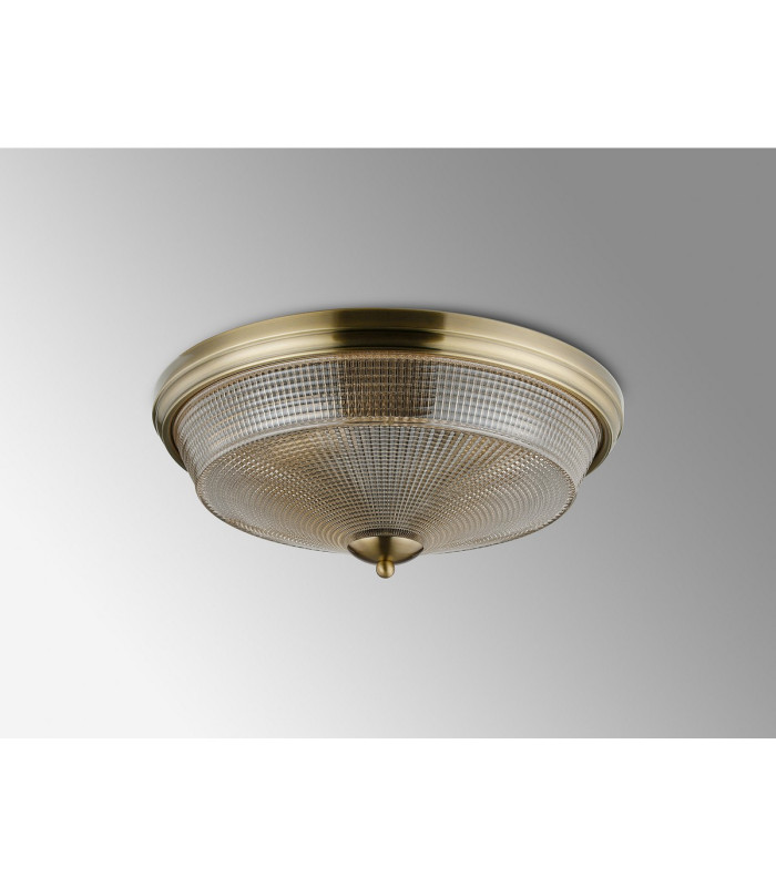 DeRuyter 43.8cm 3 Light E27 Flush Ceiling Light Antique Brass/Amber Glass-8