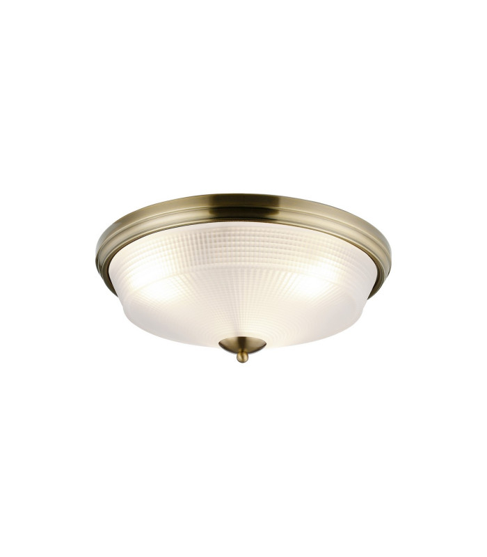 DeRuyter 43.8cm 3 Light E27 Flush Ceiling Light Antique Brass/Frosted Glass-1