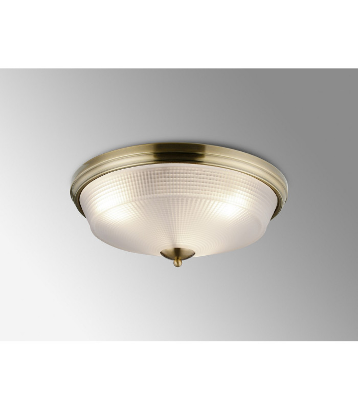 DeRuyter 43.8cm 3 Light E27 Flush Ceiling Light Antique Brass/Frosted Glass-3