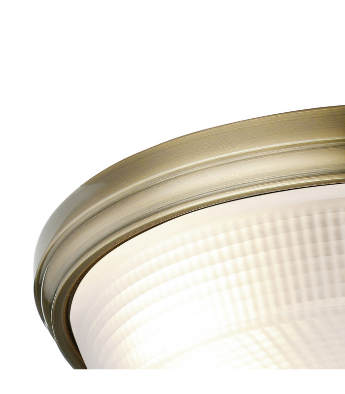 DeRuyter 43.8cm 3 Light E27 Flush Ceiling Light Antique Brass/Frosted Glass-5
