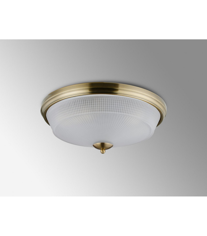 DeRuyter 43.8cm 3 Light E27 Flush Ceiling Light Antique Brass/Frosted Glass-8