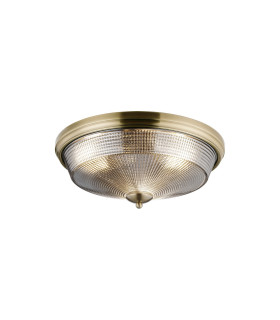DeRuyter 43.8cm 3 Light E27 Flush Ceiling Light Antique Brass/Smoke Glass-1