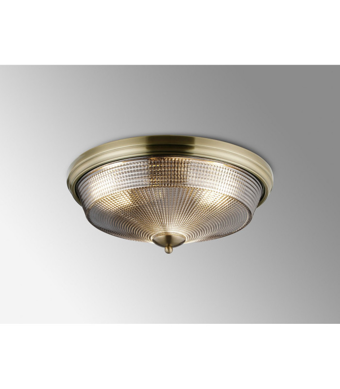 DeRuyter 43.8cm 3 Light E27 Flush Ceiling Light Antique Brass/Smoke Glass-3