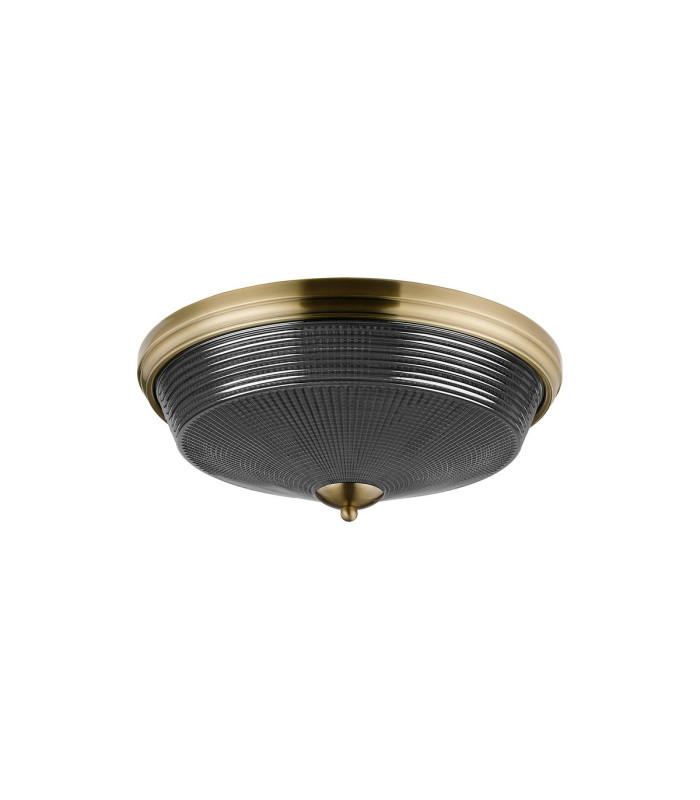 DeRuyter 43.8cm 3 Light E27 Flush Ceiling Light Antique Brass/Smoke Glass-4