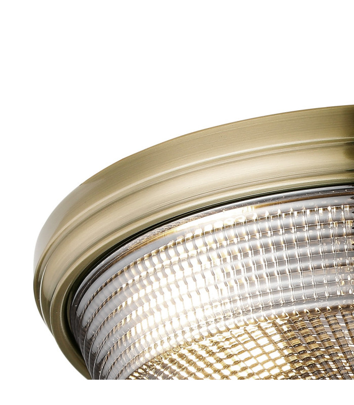 DeRuyter 43.8cm 3 Light E27 Flush Ceiling Light Antique Brass/Smoke Glass-5