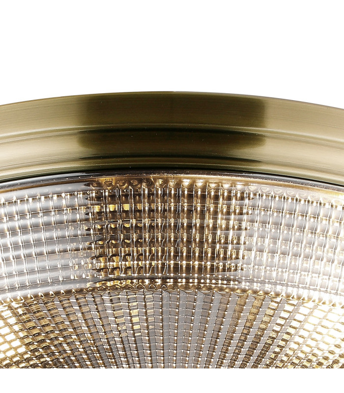 DeRuyter 43.8cm 3 Light E27 Flush Ceiling Light Antique Brass/Smoke Glass-6