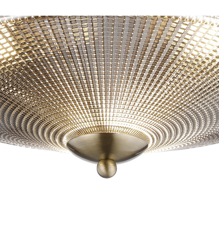 DeRuyter 43.8cm 3 Light E27 Flush Ceiling Light Antique Brass/Smoke Glass-7