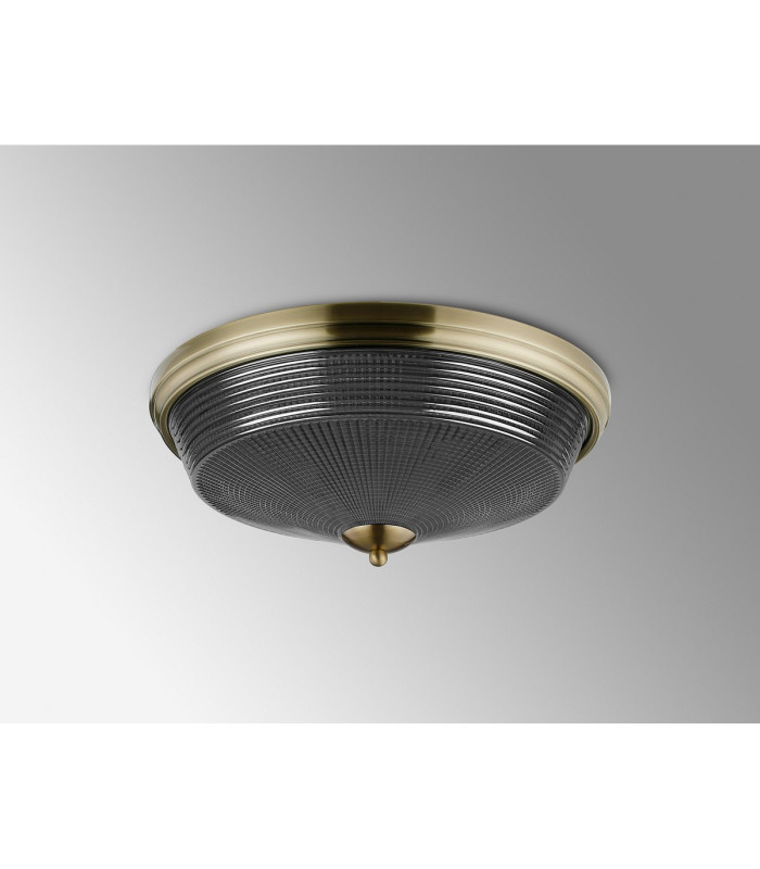 DeRuyter 43.8cm 3 Light E27 Flush Ceiling Light Antique Brass/Smoke Glass-8