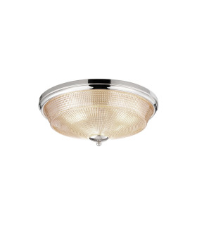 DeRuyter 43.8cm 3 Light E27 Flush Ceiling Light Polished Nickel/Amber Glass-1