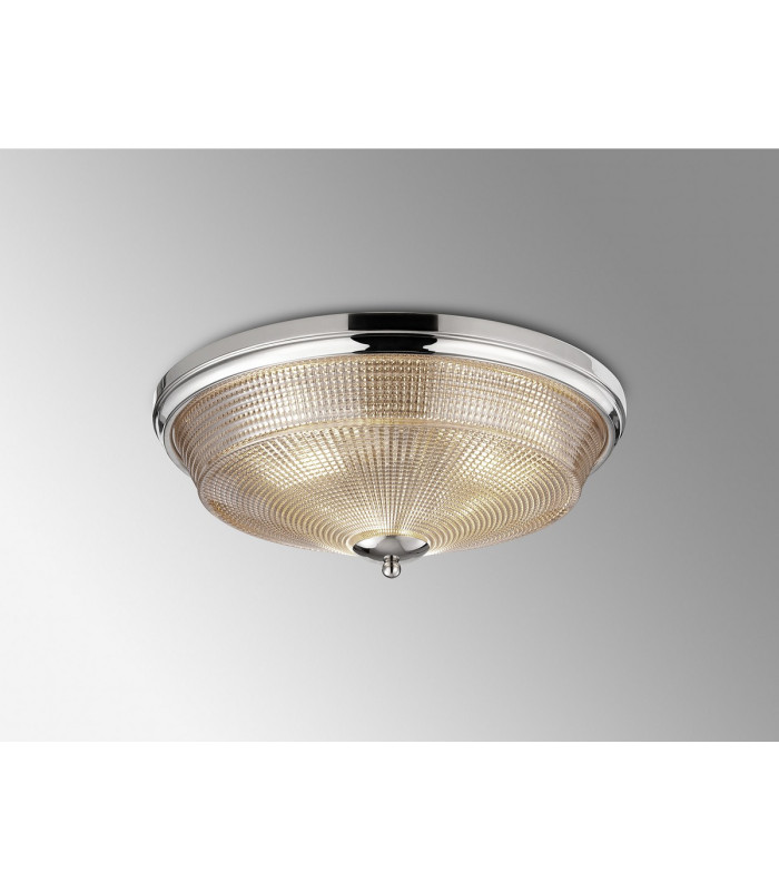 DeRuyter 43.8cm 3 Light E27 Flush Ceiling Light Polished Nickel/Amber Glass-3