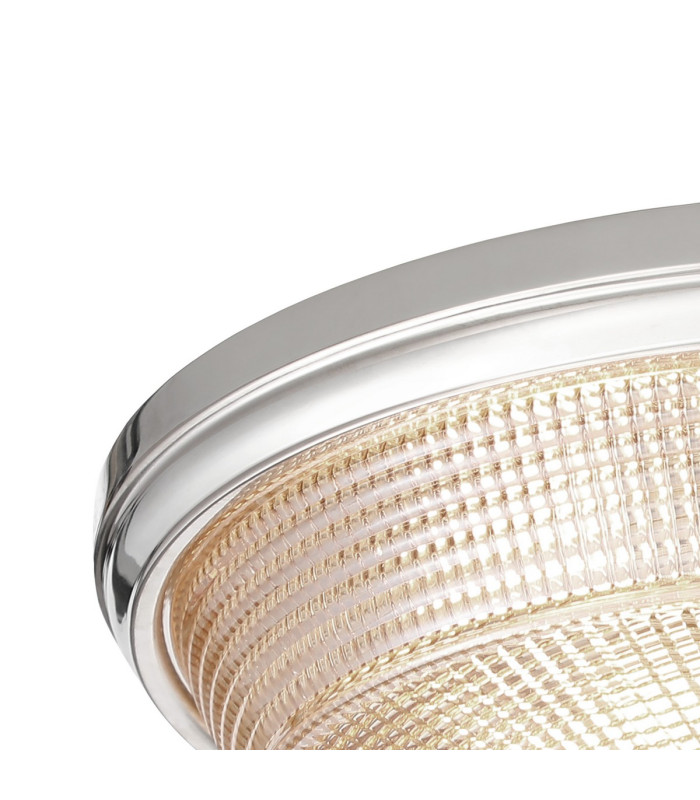DeRuyter 43.8cm 3 Light E27 Flush Ceiling Light Polished Nickel/Amber Glass-5