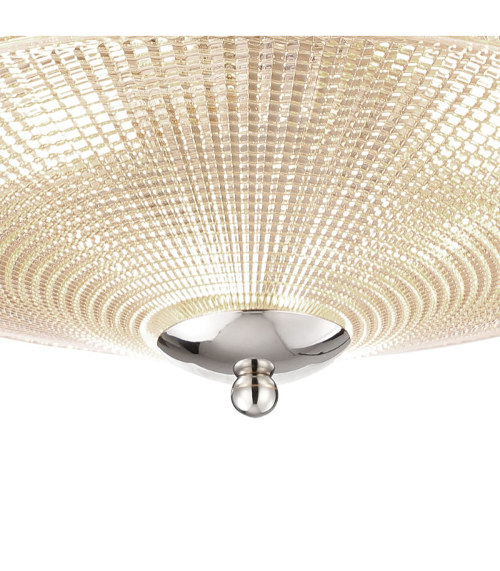 DeRuyter 43.8cm 3 Light E27 Flush Ceiling Light Polished Nickel/Amber Glass-7