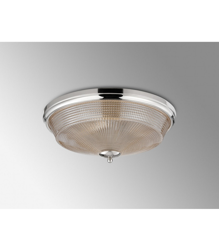 DeRuyter 43.8cm 3 Light E27 Flush Ceiling Light Polished Nickel/Amber Glass-8