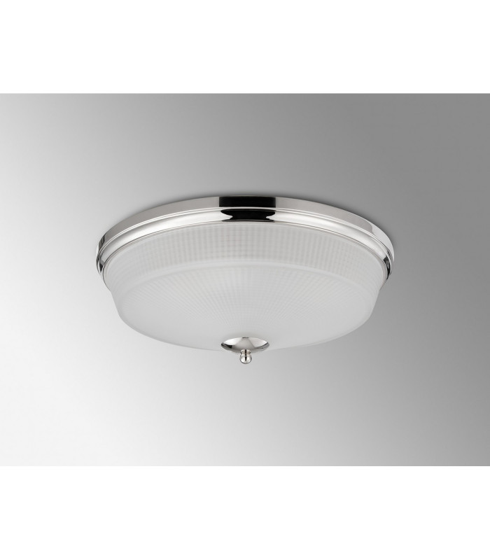 DeRuyter 43.8cm 3 Light E27 Flush Ceiling Light Polished Nickel/Frosted Glass-8