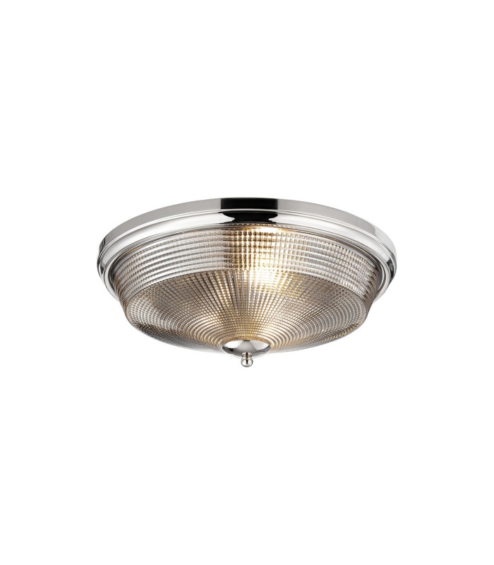 DeRuyter 43.8cm 3 Light E27 Flush Ceiling Light Polished Nickel/Smoke Glass-1